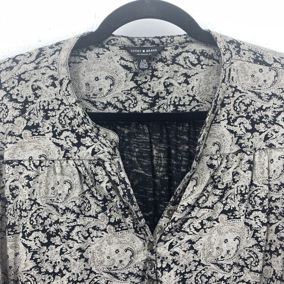 Lucky Brand Womens Large Popover Blouse Paisley Boho Peasant Long Sleeve - Picture 7 of 14